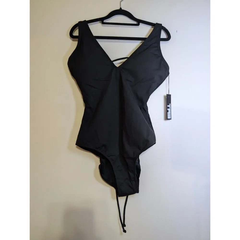 Black Corset Back Shaping Swimsuit Large TA3 Plungey One Piece REG/LONG NWT - Picture 4 of 7